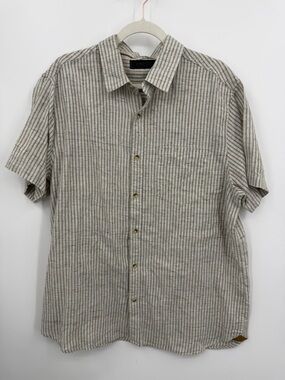 Dkota grissly camp button down shirt sz XL gray tan stripe short sleeve
